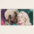 Cosmic Romance, Love Passion Race Diversity, Anti-racism Equality Mindset Society, Community Marriage Couple Interracial Painting Desk Mat Gallery Image 3