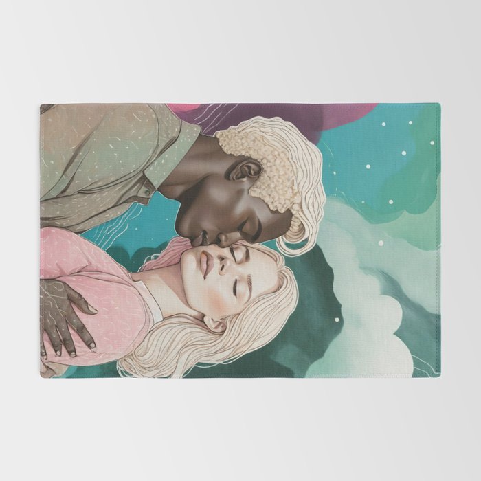 Cosmic Romance, Love Passion Race Diversity, Anti-racism Equality Mindset Society, Community Marriage Couple Interracial Painting Rug Gallery Image 2