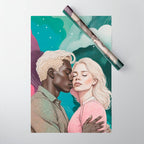 Cosmic Romance, Love Passion Race Diversity, Anti-racism Equality Mindset Society, Community Marriage Couple Interracial Painting Wrapping Paper Gallery Image 1