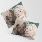 Cosmic Romance, Love Passion Race Diversity, Anti-racism Equality Mindset Society, Community Marriage Couple Interracial Painting Pillow Sham Gallery Image 3