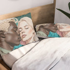 Cosmic Romance, Love Passion Race Diversity, Anti-racism Equality Mindset Society, Community Marriage Couple Interracial Painting Pillow Sham Gallery Image 2