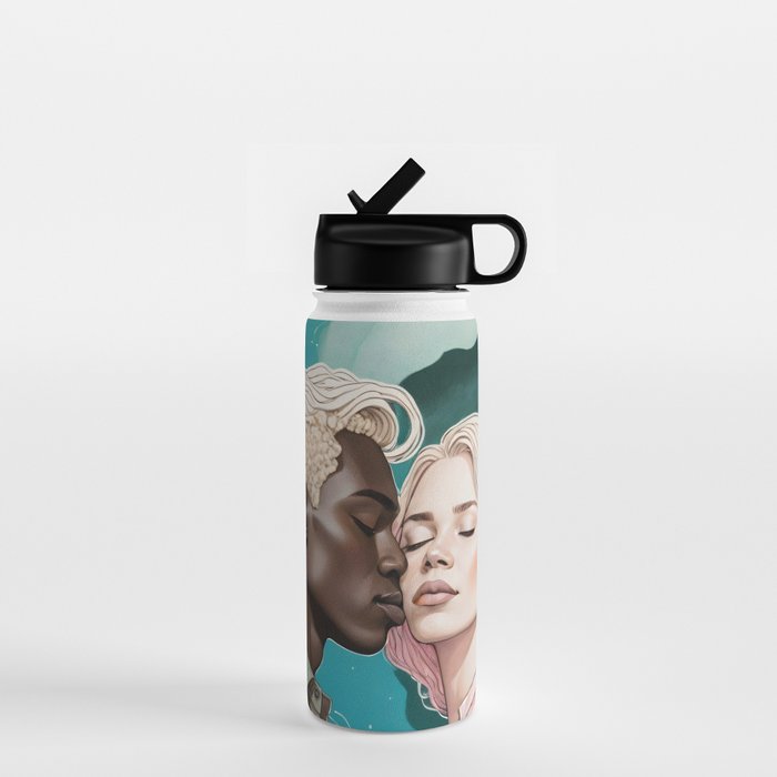 Cosmic Romance, Love Passion Race Diversity, Anti-racism Equality Mindset Society, Community Marriage Couple Interracial Painting Water Bottle Gallery Image 1