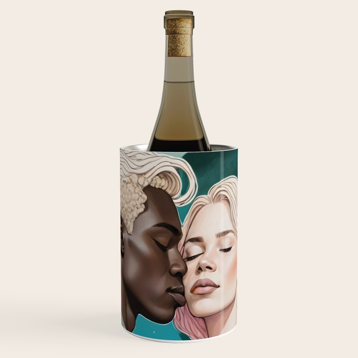 Cosmic Romance, Love Passion Race Diversity, Anti-racism Equality Mindset Society, Community Marriage Couple Interracial Painting Wine Chiller Gallery Image 1