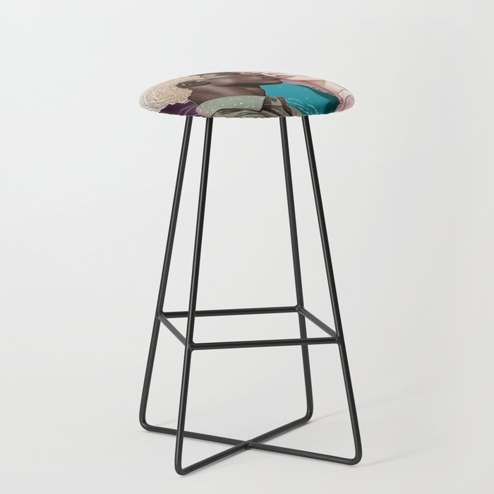 Cosmic Romance, Love Passion Race Diversity, Anti-racism Equality Mindset Society, Community Marriage Couple Interracial Painting Stool Gallery Image 1