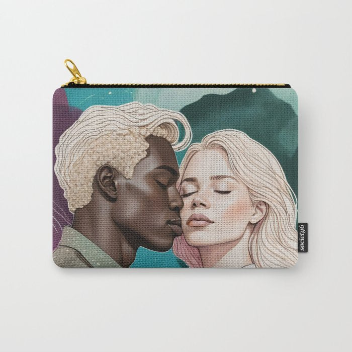Cosmic Romance, Love Passion Race Diversity, Anti-racism Equality Mindset Society, Community Marriage Couple Interracial Painting Carry All Pouch Gallery Image 1