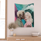 Cosmic Romance, Love Passion Race Diversity, Anti-racism Equality Mindset Society, Community Marriage Couple Interracial Painting Wall Tapestry Gallery Image 2
