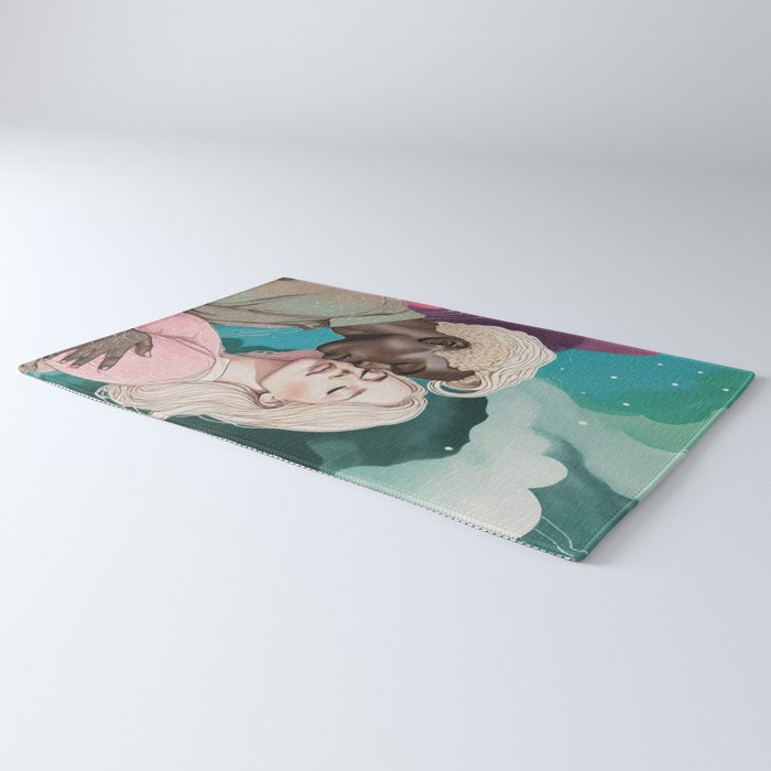 Cosmic Romance, Love Passion Race Diversity, Anti-racism Equality Mindset Society, Community Marriage Couple Interracial Painting Rug Gallery Image 3
