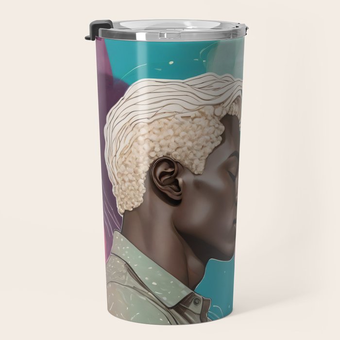 Cosmic Romance, Love Passion Race Diversity, Anti-racism Equality Mindset Society, Community Marriage Couple Interracial Painting Travel Mug Gallery Image 3