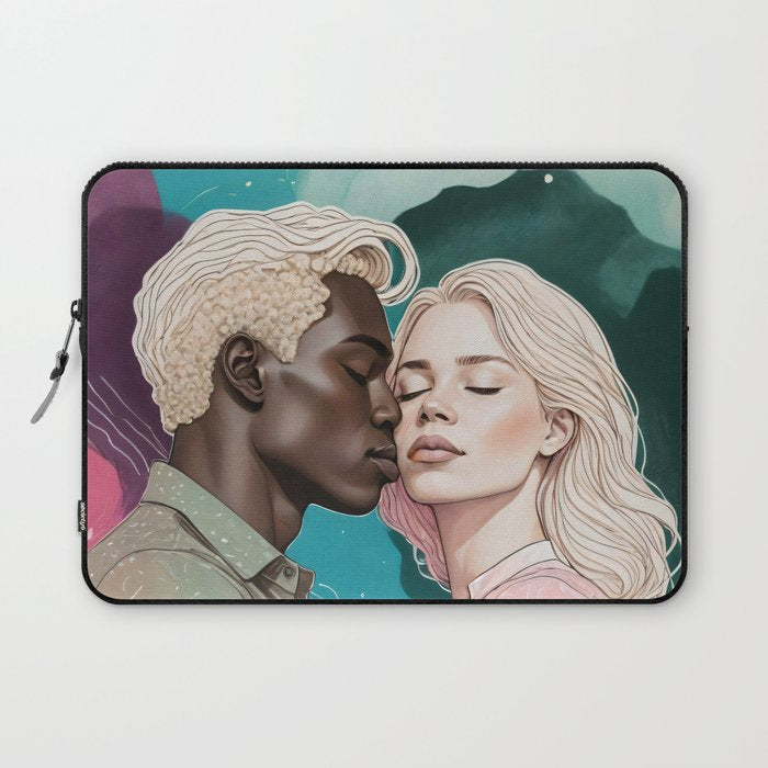 Cosmic Romance, Love Passion Race Diversity, Anti-racism Equality Mindset Society, Community Marriage Couple Interracial Painting Laptop Sleeve Gallery Image 1