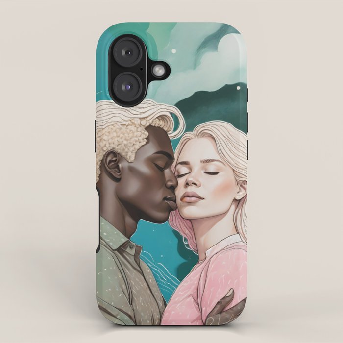 Cosmic Romance, Love Passion Race Diversity, Anti-racism Equality Mindset Society, Community Marriage Couple Interracial Painting iPhone Case Gallery Image 1