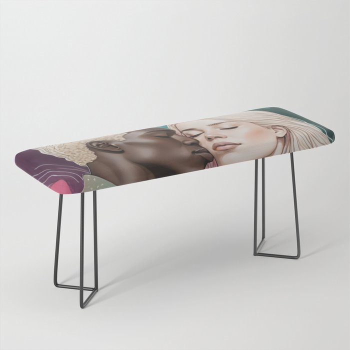 Cosmic Romance, Love Passion Race Diversity, Anti-racism Equality Mindset Society, Community Marriage Couple Interracial Painting Bench Gallery Image 1