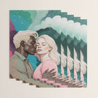 Cosmic Romance, Love Passion Race Diversity, Anti-racism Equality Mindset Society, Community Marriage Couple Interracial Painting Wrapping Paper Gallery Image 3