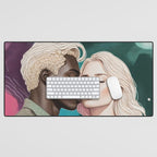 Cosmic Romance, Love Passion Race Diversity, Anti-racism Equality Mindset Society, Community Marriage Couple Interracial Painting Desk Mat Gallery Image 1