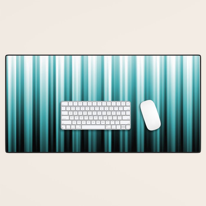 Aqua Teal Turquoise & White Abstract Soft Ombre Line Stripe Pattern on black - Aquarium SW 6767 Desk Mat Gallery Image 1