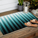 Aqua Teal Turquoise & White Abstract Soft Ombre Line Stripe Pattern on black - Aquarium SW 6767 Outdoor Rug Gallery Image 2