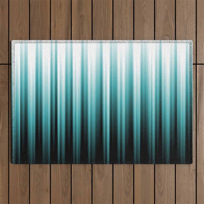 Aqua Teal Turquoise & White Abstract Soft Ombre Line Stripe Pattern on black - Aquarium SW 6767 Outdoor Rug Gallery Image 1