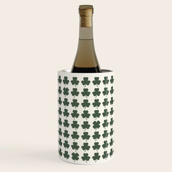 Clovers XXXVIII Dark Green Botanical Pattern Wine Chiller Gallery Image 1