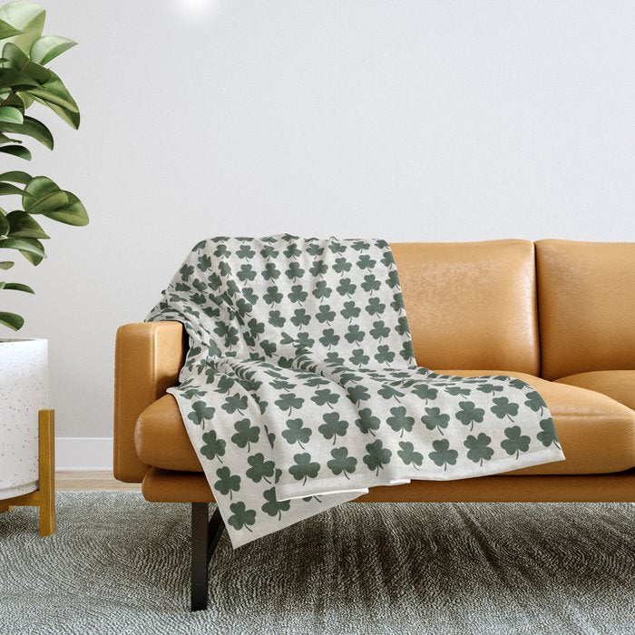Clovers XXXVIII Dark Green Botanical Pattern Throw Blanket Gallery Image 1