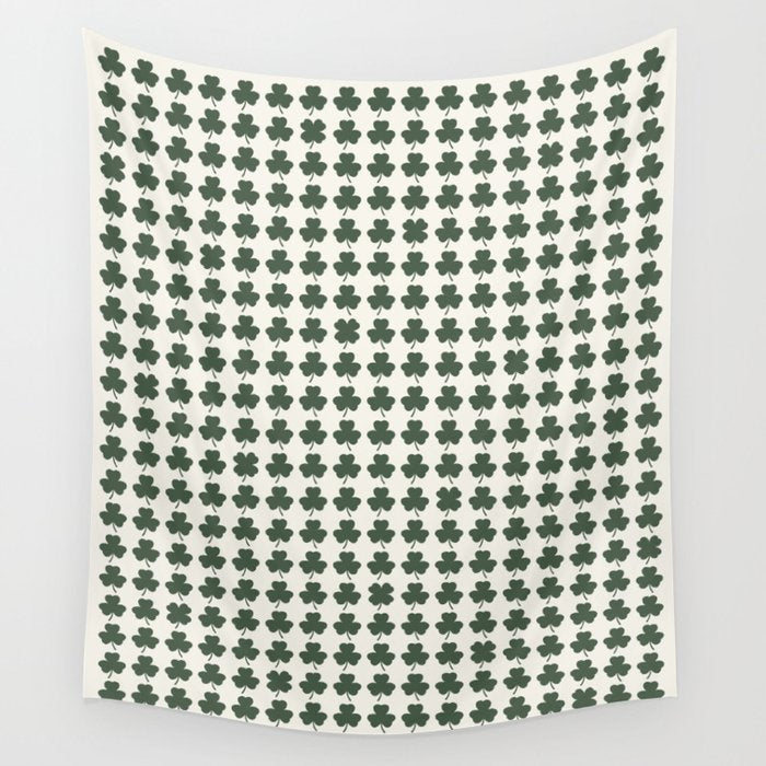 Clovers XXXVIII Dark Green Botanical Pattern Wall Tapestry Gallery Image 4