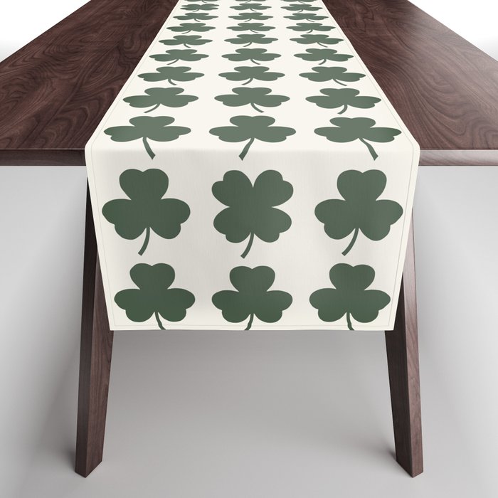 Clovers XXXVIII Dark Green Botanical Pattern Table Runner Gallery Image 1