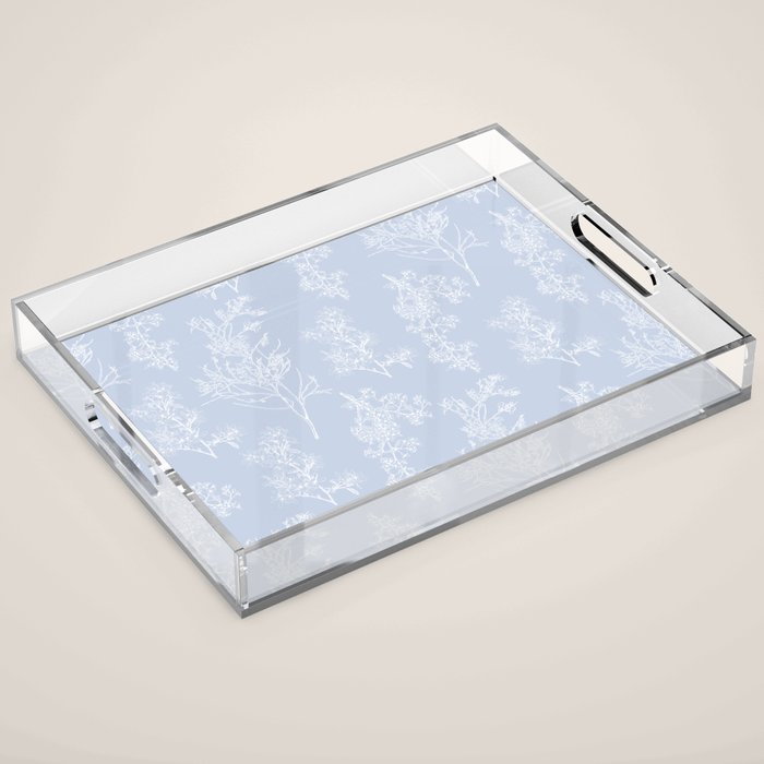 Botanical Cottage Floral Pattern in Soft Light Blue Acrylic Tray Gallery Image 1