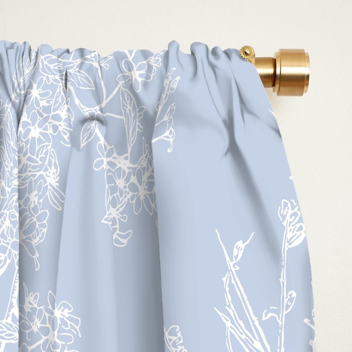 Botanical Cottage Floral Pattern in Soft Light Blue Window Curtain Gallery Image 2