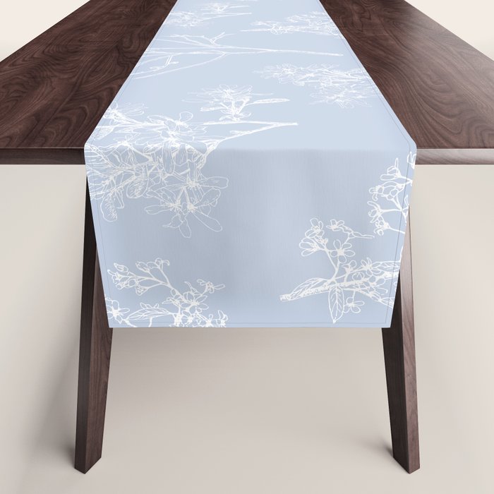 Botanical Cottage Floral Pattern in Soft Light Blue Table Runner Gallery Image 1