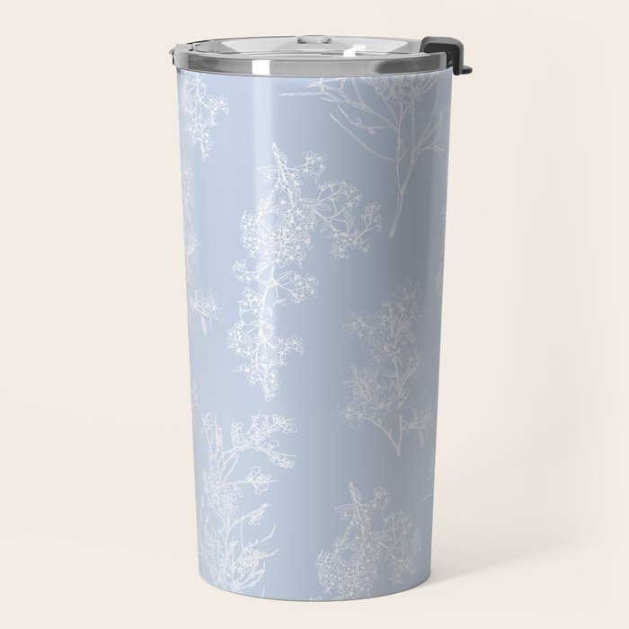 Botanical Cottage Floral Pattern in Soft Light Blue Travel Mug Gallery Image 2