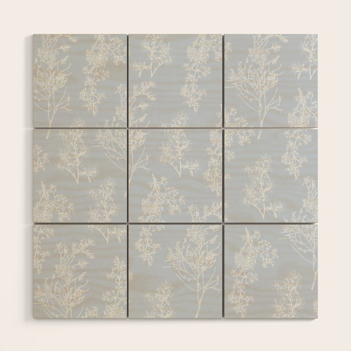 Botanical Cottage Floral Pattern in Soft Light Blue Wood Wall Art Gallery Image 1