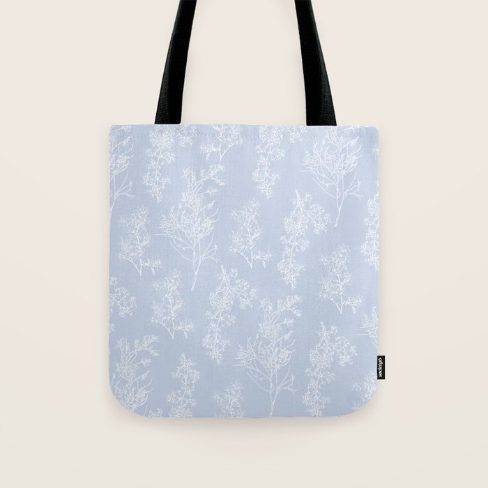 Botanical Cottage Floral Pattern in Soft Light Blue Tote Bag Gallery Image 1