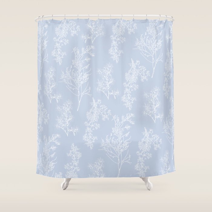 Botanical Cottage Floral Pattern in Soft Light Blue Shower Curtain Gallery Image 1