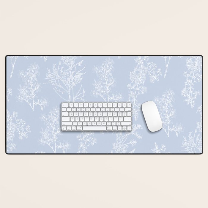 Botanical Cottage Floral Pattern in Soft Light Blue Desk Mat Gallery Image 1
