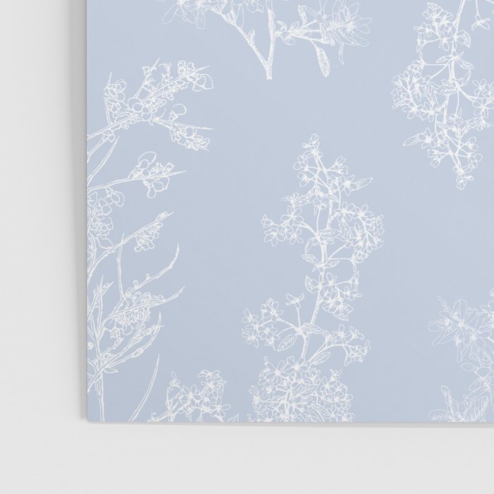 Botanical Cottage Floral Pattern in Soft Light Blue Poster Gallery Image 3