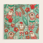 Mele Kalikimaka Hawaiian Christmas gingerbread cookies // aqua background Wood Wall Art Gallery Image 1
