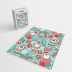 Mele Kalikimaka Hawaiian Christmas gingerbread cookies // aqua background Jigsaw Puzzle Gallery Image 2