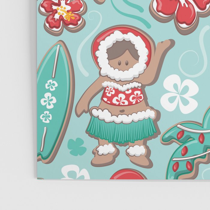 Mele Kalikimaka Hawaiian Christmas gingerbread cookies // aqua background Poster Gallery Image 3