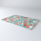 Mele Kalikimaka Hawaiian Christmas gingerbread cookies // aqua background Rug Gallery Image 3