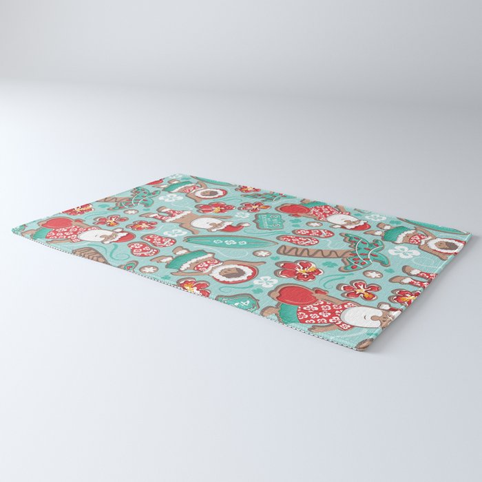 Mele Kalikimaka Hawaiian Christmas gingerbread cookies // aqua background Rug Gallery Image 3