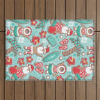Mele Kalikimaka Hawaiian Christmas gingerbread cookies // aqua background Outdoor Rug Gallery Image 1