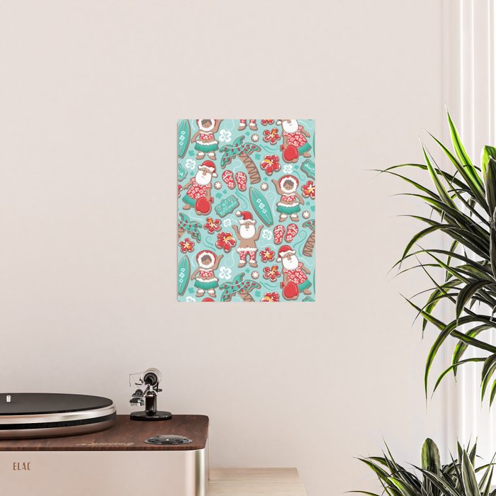 Mele Kalikimaka Hawaiian Christmas gingerbread cookies // aqua background Poster Gallery Image 2