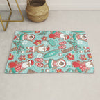 Mele Kalikimaka Hawaiian Christmas gingerbread cookies // aqua background Rug Gallery Image 1