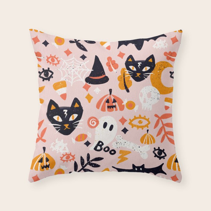 Trick Or Treat Yourself - Blush Throw Pillow Gallery Image 1