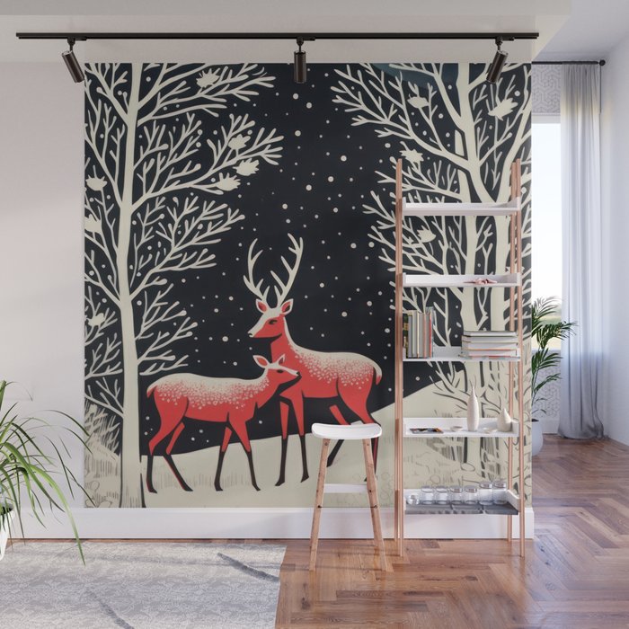 Winter Deer Pair Wall Mural Gallery Image 1