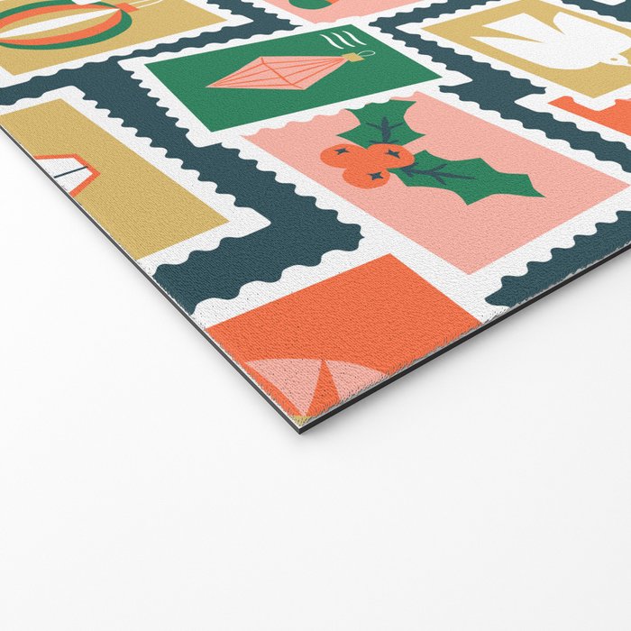 Vintage christmas postage stamp sticker pattern Welcome Mat Gallery Image 2