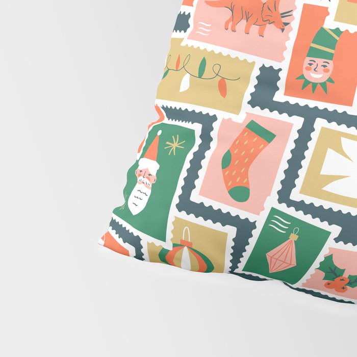 Vintage christmas postage stamp sticker pattern Pillow Sham Gallery Image 4