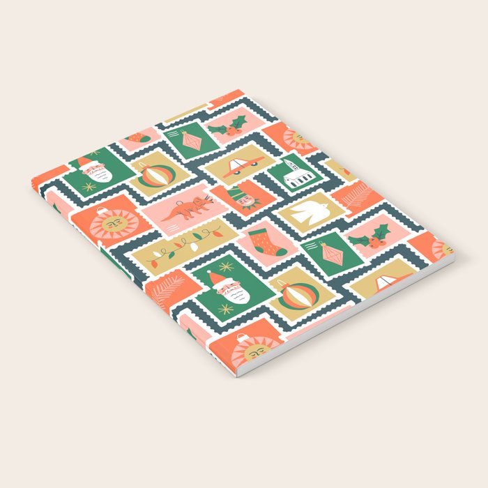 Vintage christmas postage stamp sticker pattern Notebook Gallery Image 2