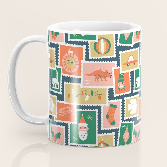 Vintage christmas postage stamp sticker pattern Coffee Mug Gallery Image 3