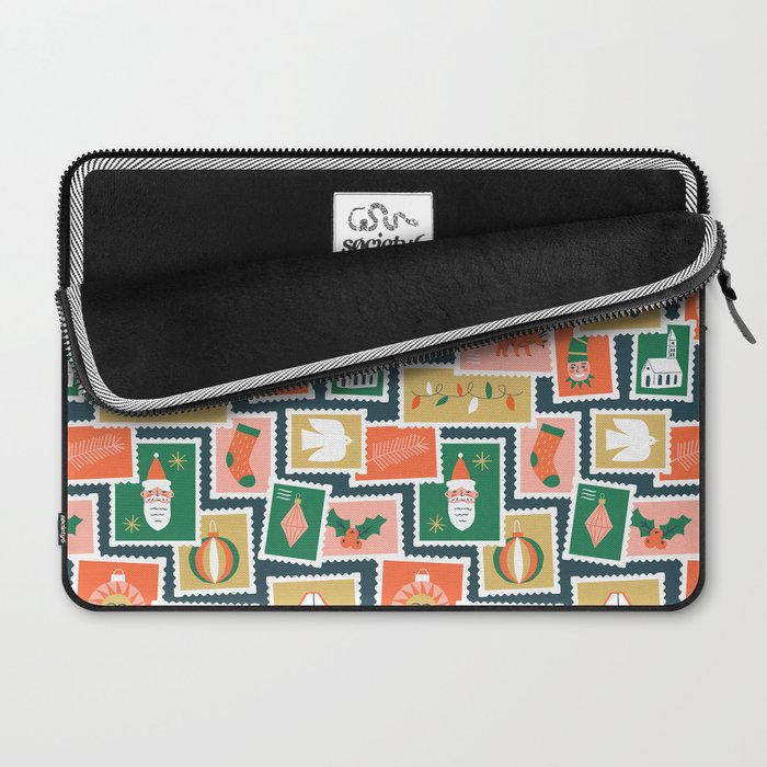Vintage christmas postage stamp sticker pattern Laptop Sleeve Gallery Image 2