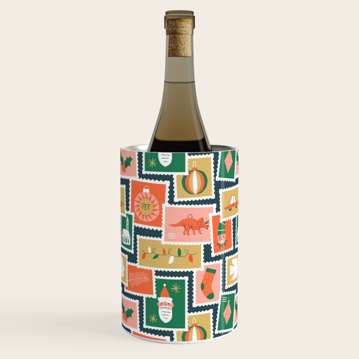 Vintage christmas postage stamp sticker pattern Wine Chiller Gallery Image 2