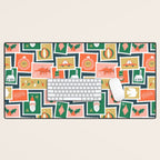 Vintage christmas postage stamp sticker pattern Desk Mat Gallery Image 1